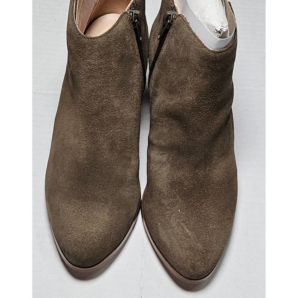 Sole Society River Army Cow Suede Ankle Booties Side Zip Block Heel Womens 5.5M